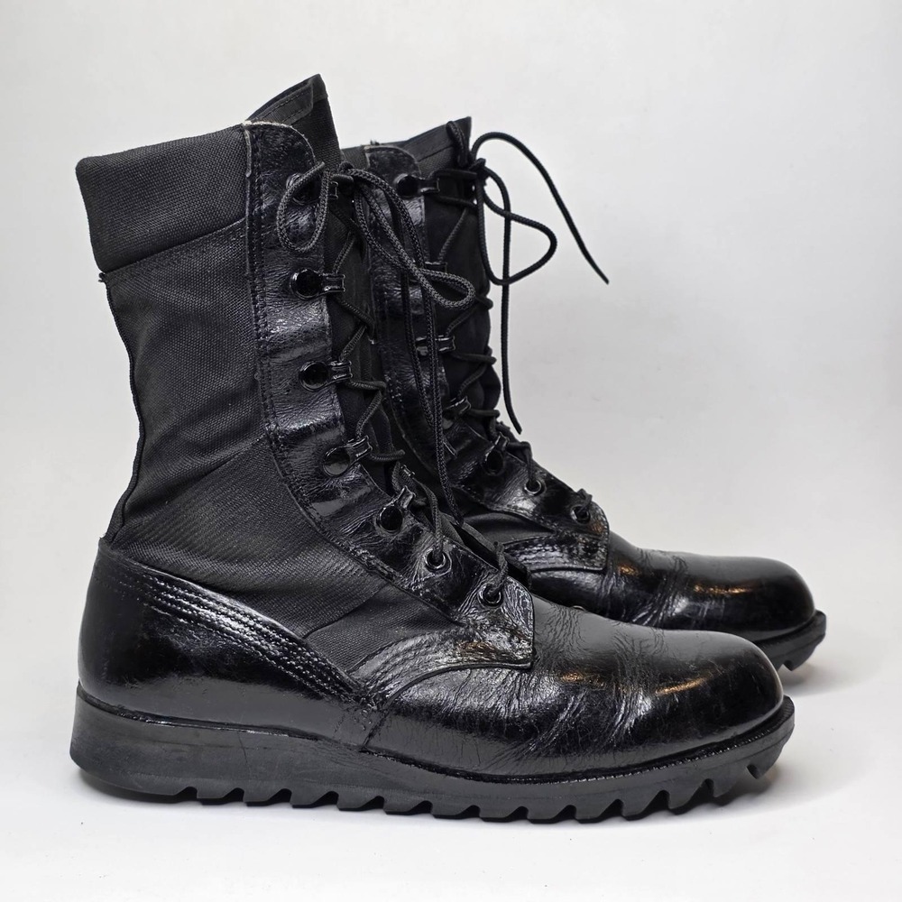 Vtg US Military Black Jungle Boots Ripple Sole Faded 8 W Fits Mens 7 Insole 9.75